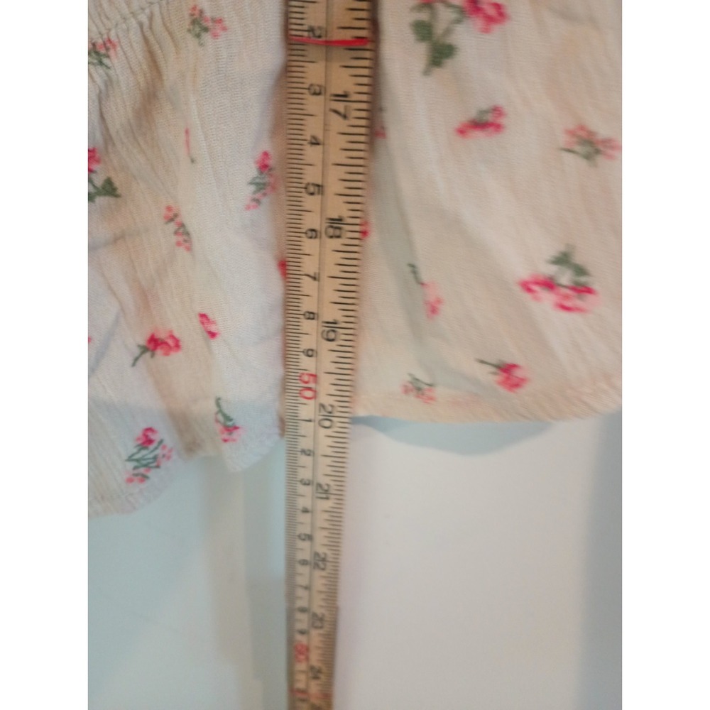 Moral Fiber Womens Large Floral Peplum Top Cream Pink Smocked Waist Button Up L - Picture 3 of 6